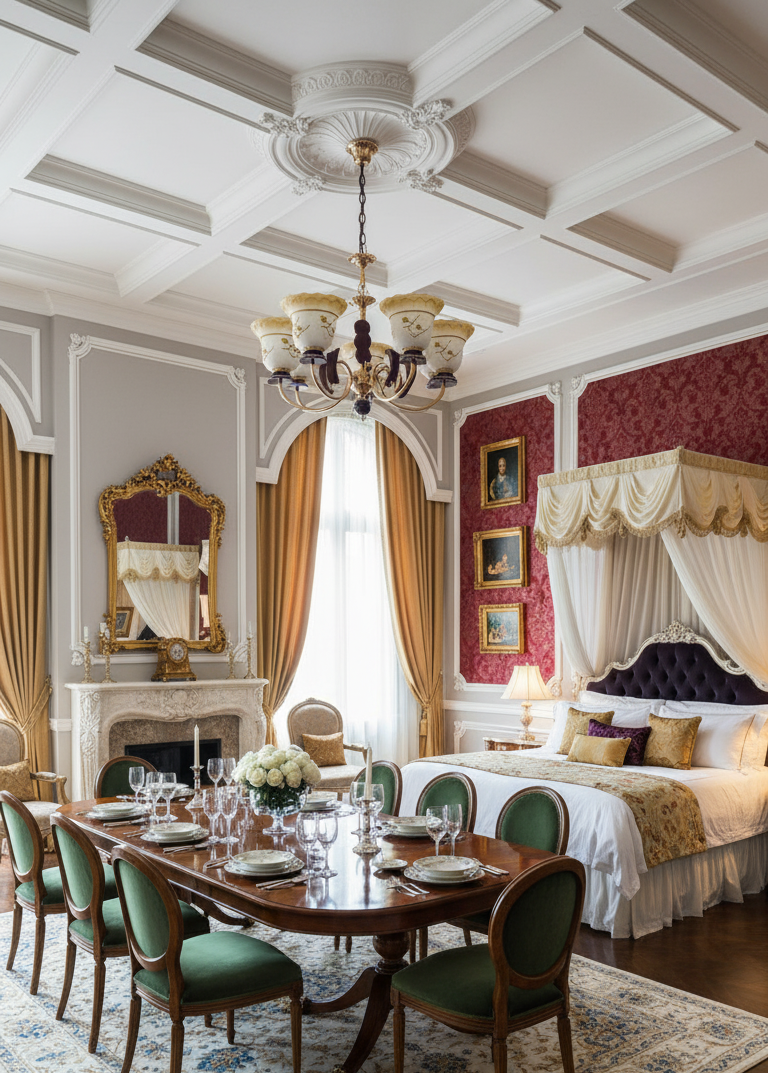 Elegant Golden & Burgundy Chandelier