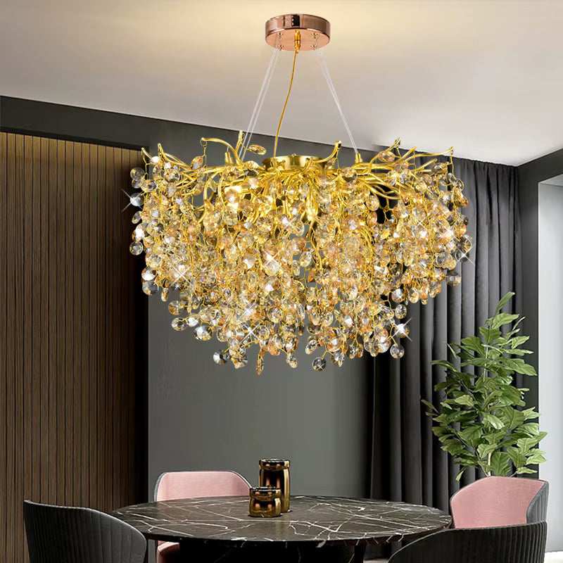 Crystal Chandelier with a Branch and Leaf design.