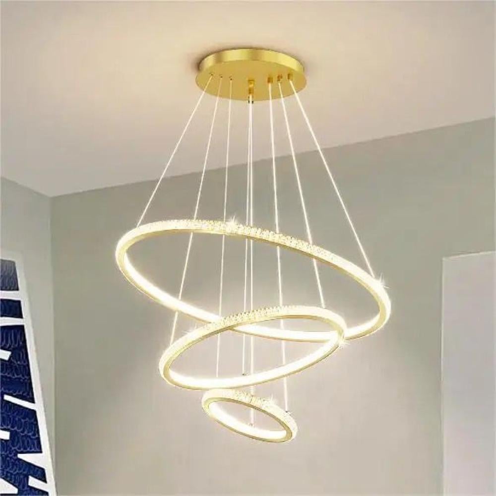 Modern Black 3 Tier Round Ring LED Dimmable Chandelier Aluminum Circle Pendant Light for Dining Living Room Small Gift