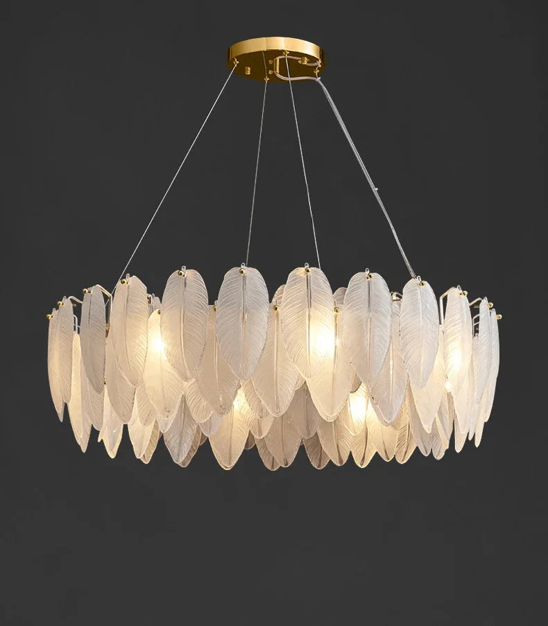 LED Art Deco Postmodern White Glass Goose Feather Designer Chandelier Lighting Lustre Suspension Luminaire Lampen For Foyer