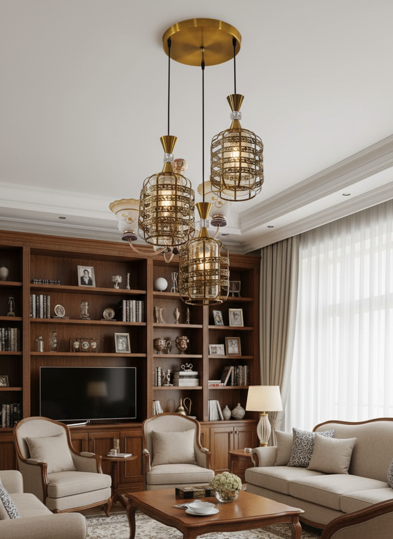 THREE PENDANT CLUSTER CHANDELIER