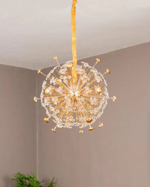 Gold-finished Crystal Dandelion-inspired Chandelier.