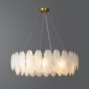 LED Art Deco Postmodern White Glass Goose Feather Designer Chandelier Lighting Lustre Suspension Luminaire Lampen For Foyer