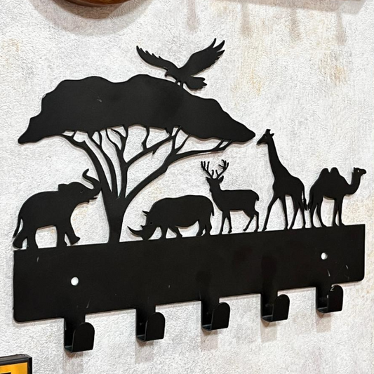 Metal Key Holder Black Coat Rack Wall Mount with 5 Hooks Decorative Coat Hooks for Towel Clothes Hat Entryway Bathroom Kitchen