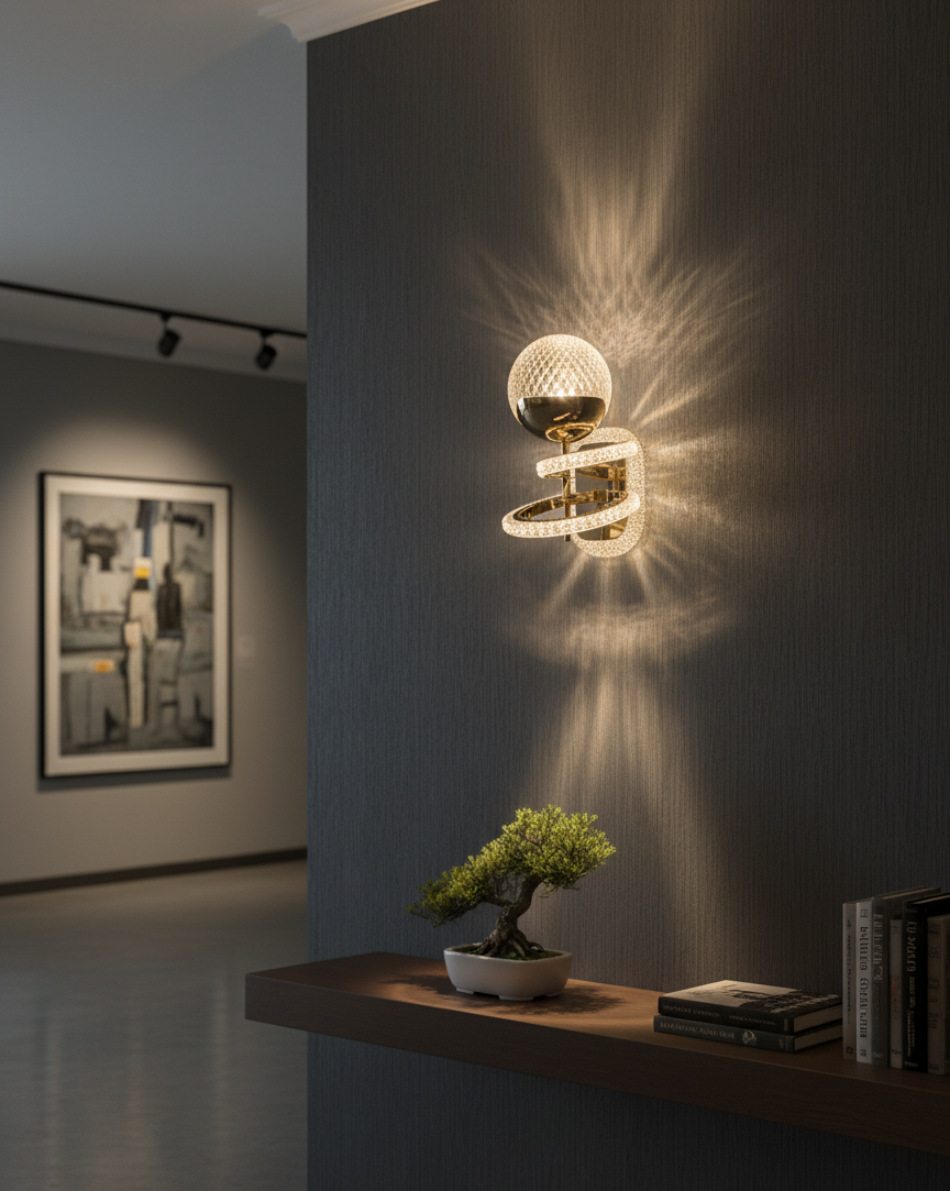 Modern Luxury Crystal Spiral Wall Sconce.