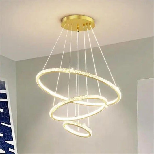 Modern Black 3 Tier Round Ring LED Dimmable Chandelier Aluminum Circle Pendant Light for Dining Living Room Small Gift