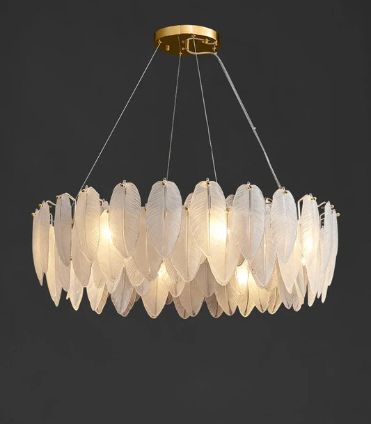LED Art Deco Postmodern White Glass Goose Feather Designer Chandelier Lighting Lustre Suspension Luminaire Lampen For Foyer