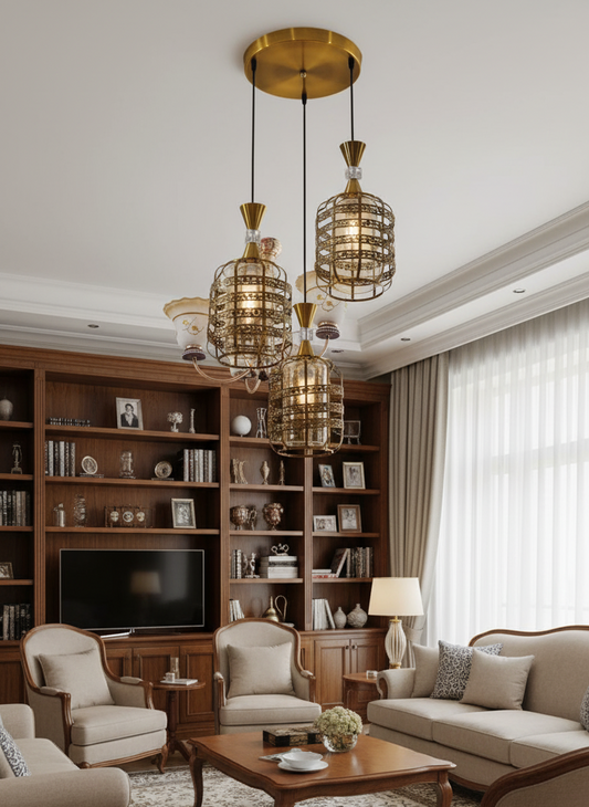 THREE PENDANT CLUSTER CHANDELIER