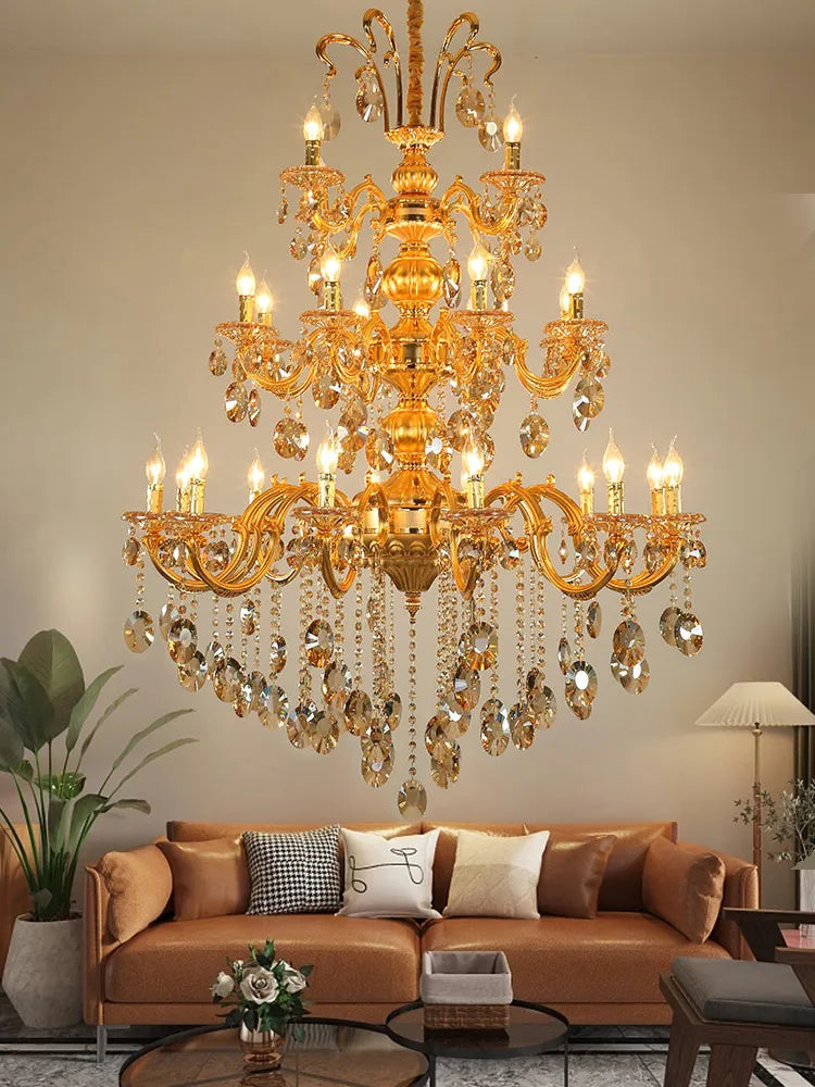 Royal Gold K9 Crystal Chandelier: Modern LED Pendant Lamp, Shop Now!