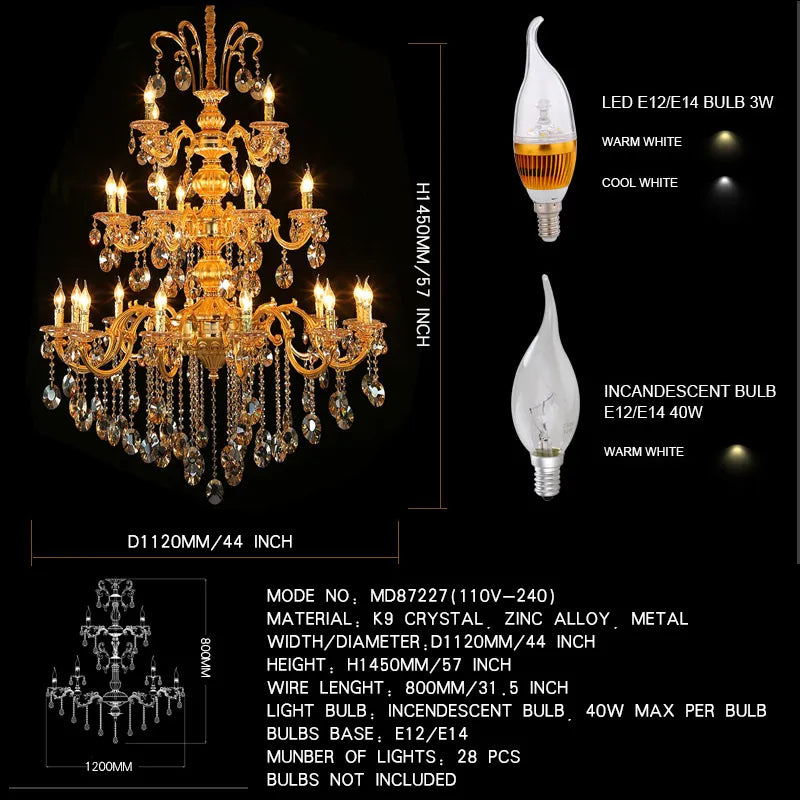 Royal Gold K9 Crystal Chandelier: Modern LED Pendant Lamp, Shop Now!