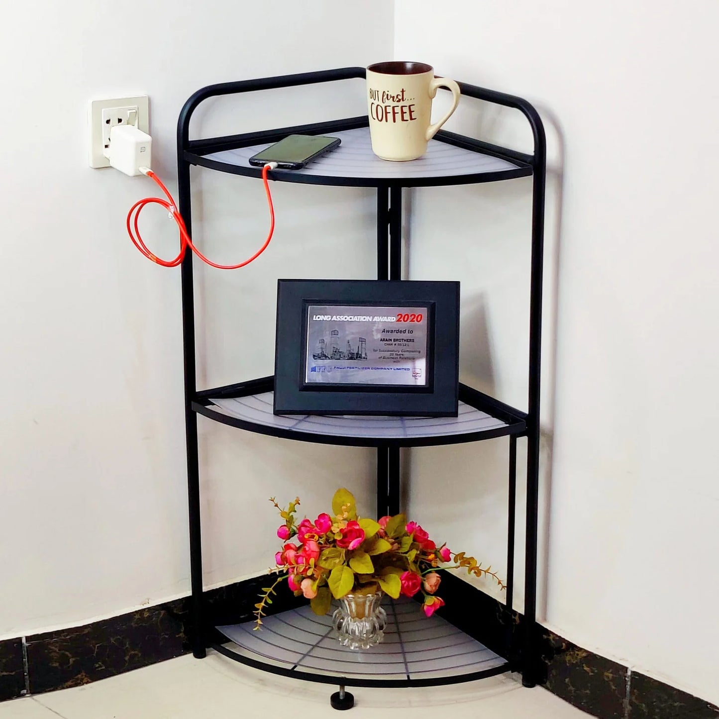 Stylish Corner Shelf with Tripod Base