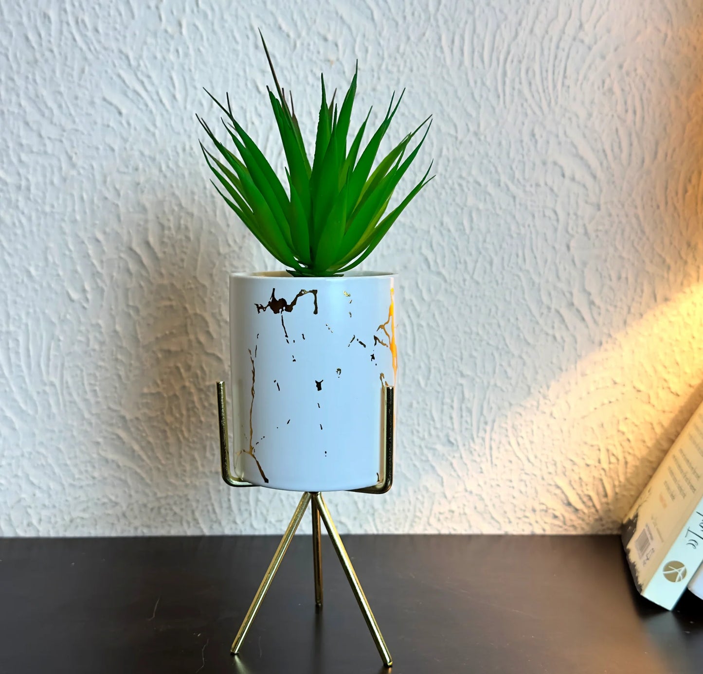 White Ceramic Planter Pot with Stand
