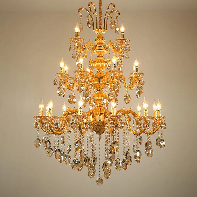 Royal Gold K9 Crystal Chandelier: Modern LED Pendant Lamp, Shop Now!